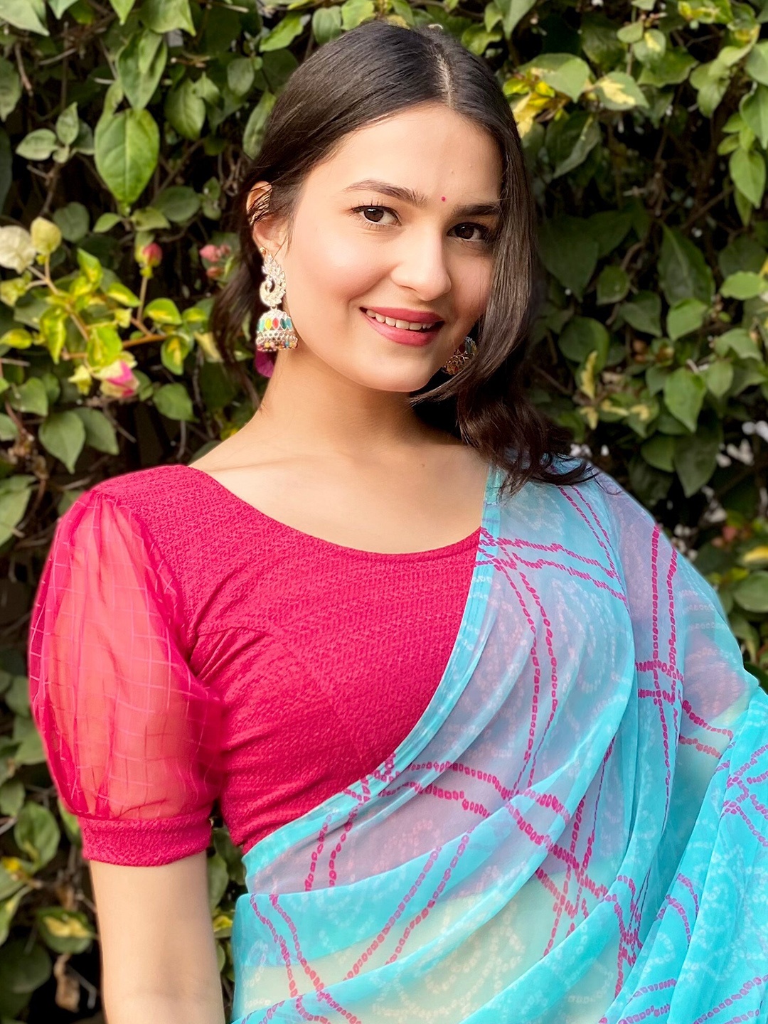 

Bindigasm's Advi Short Puff Sleeve Saree Blouse, Pink