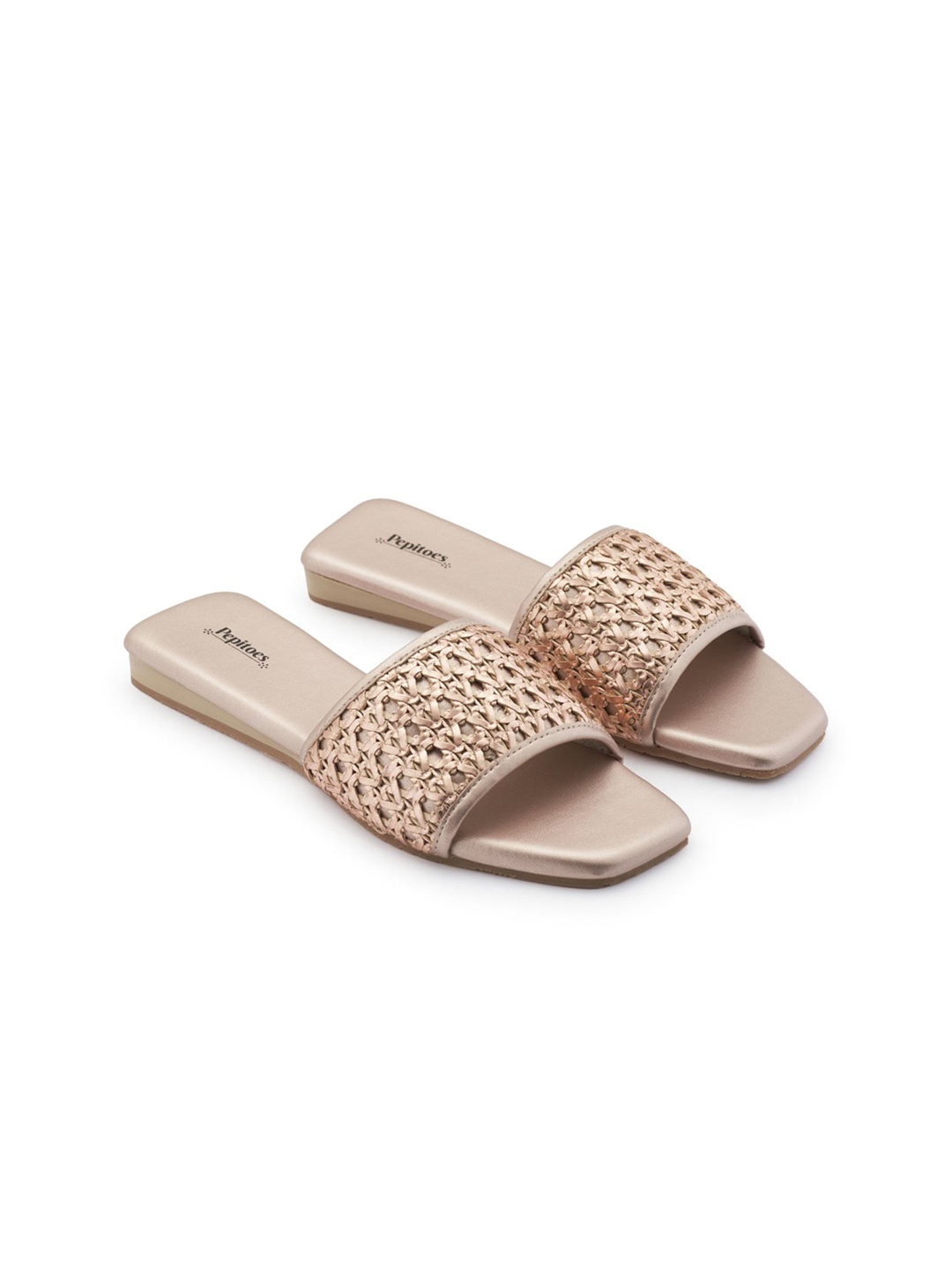 

PEPITOES Textured Open Toe Flats, Rose gold