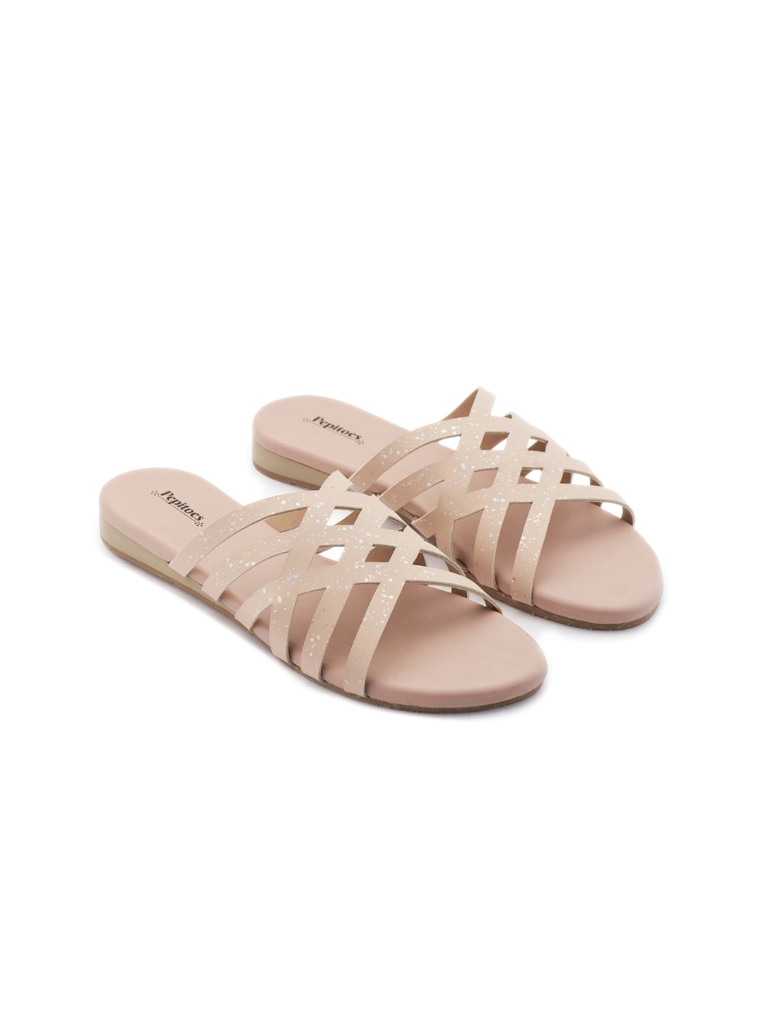 

PEPITOES Printed Open Toe Flats, Rose gold