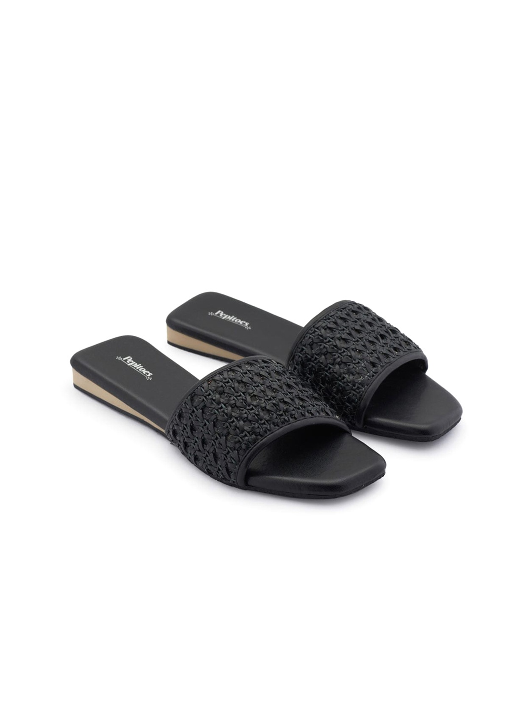 

PEPITOES Textured Open Toe Flats, Black