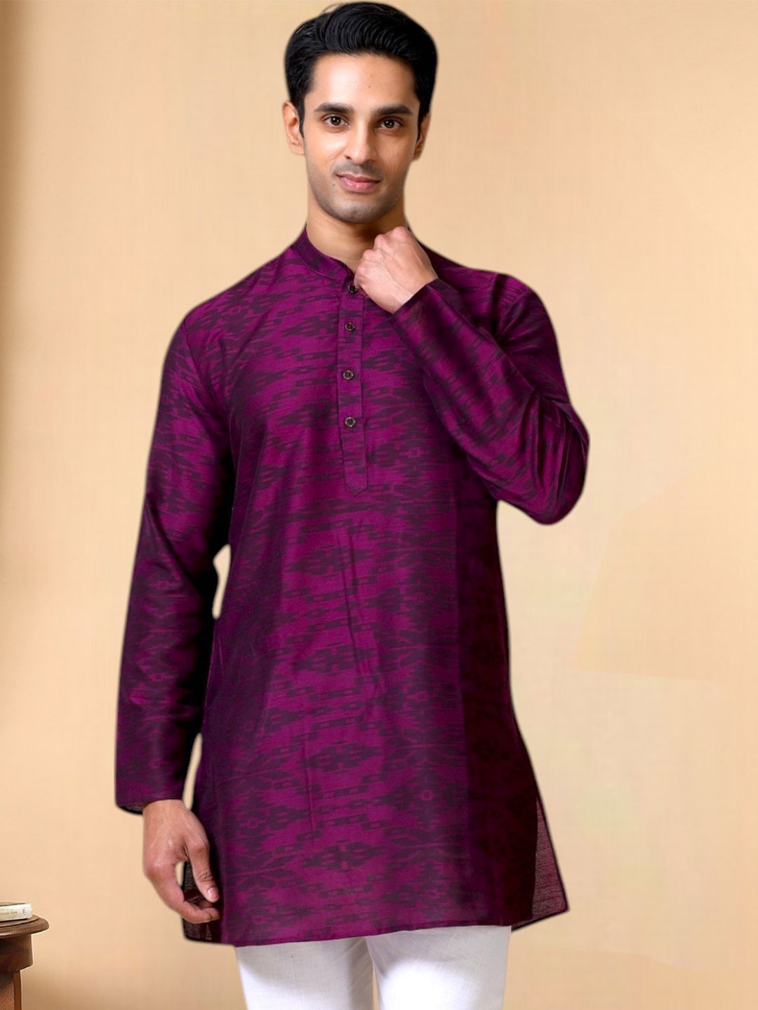 

TATTVA Thread Work Band Collar Straight Kurta, Purple