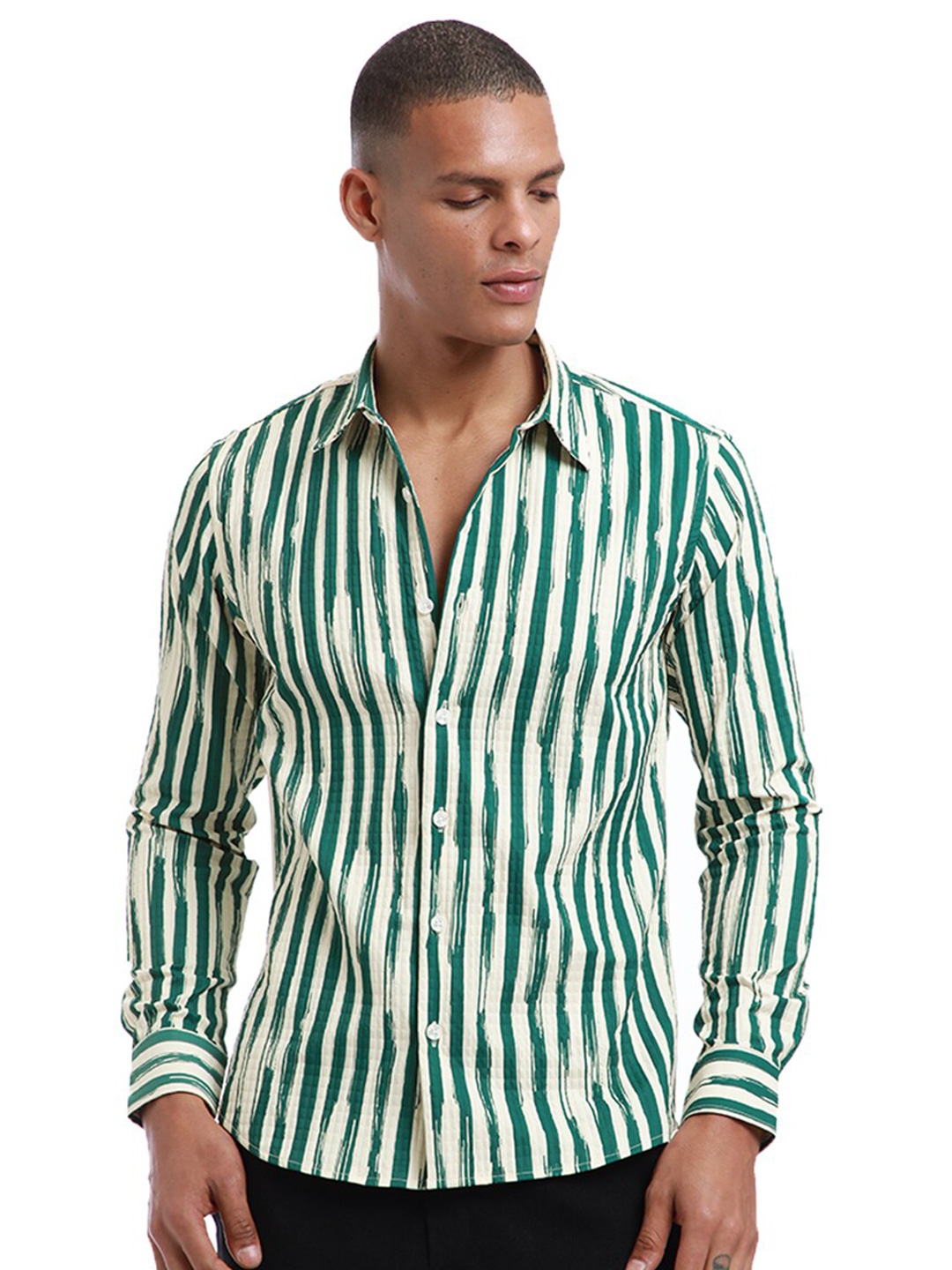 

Banana Club Classic Slim Fit Striped Casual Shirt, Green