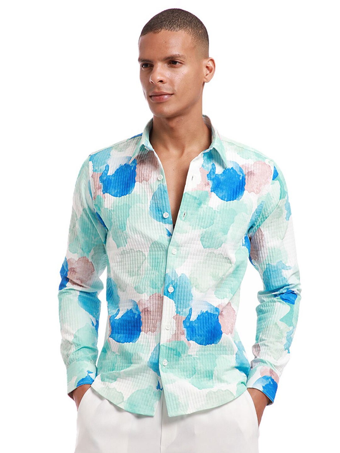 

Banana Club Classic Slim Fit Abstract Printed Casual Shirt, Green