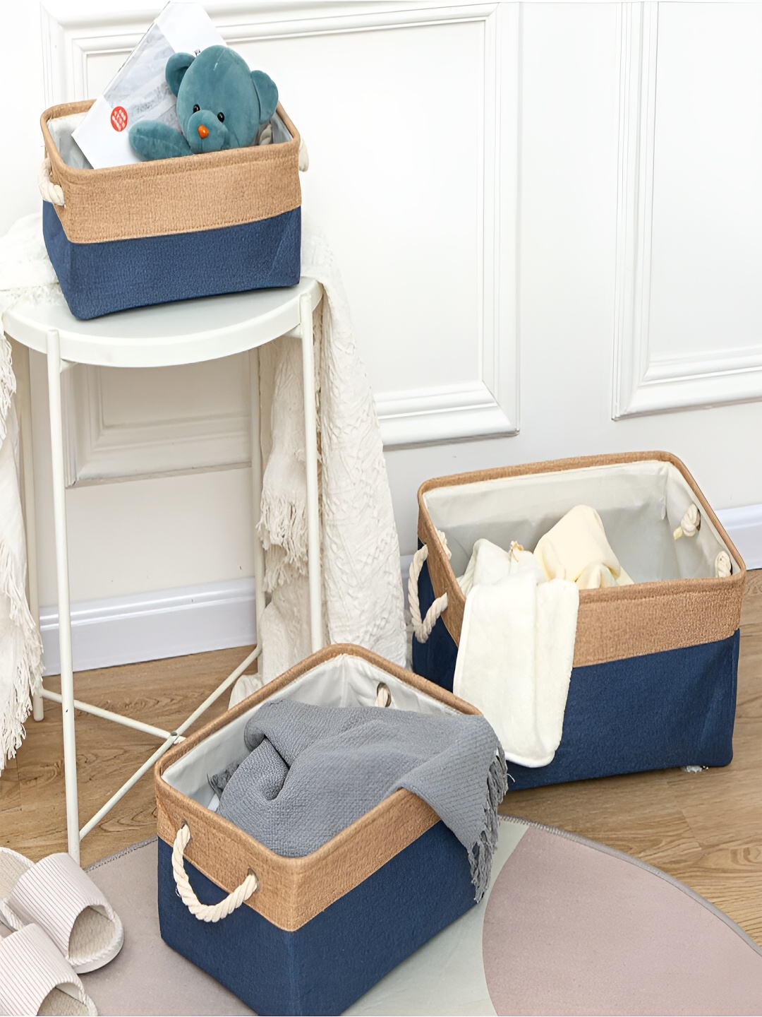 

Kuber Industries Blue and Brown 3 Pieces Regular Multi-Utility Organisers