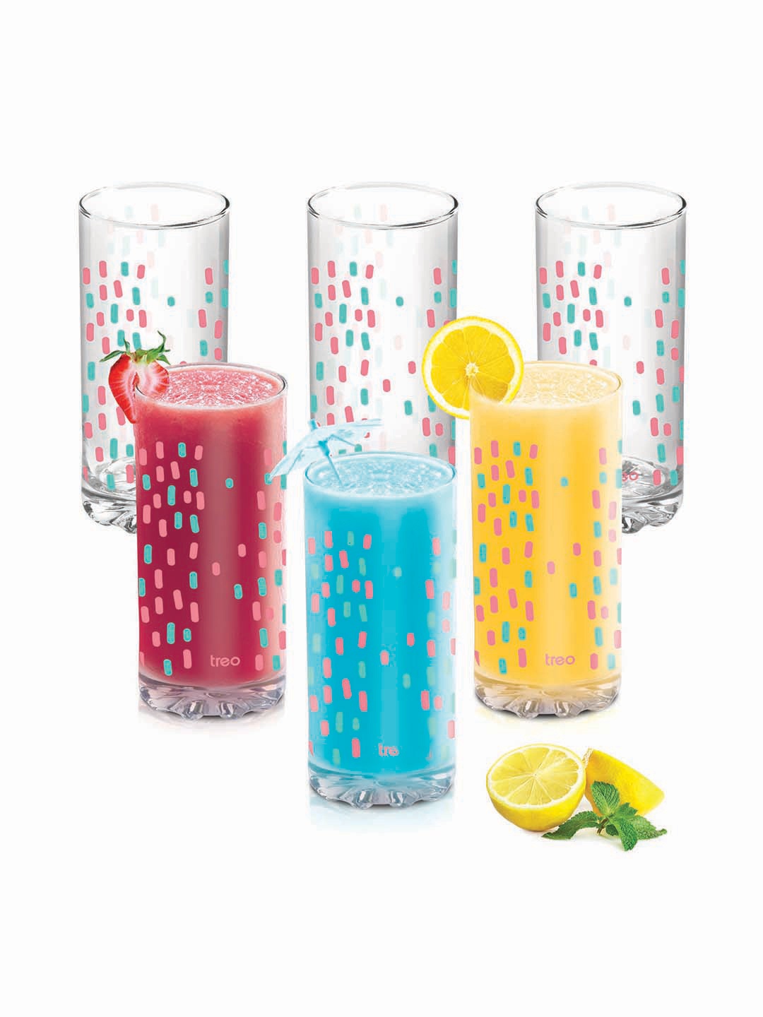 

Treo Set of 6 Rainbow Sprinkles D Ziner Torrent Glass 316 ml, Transparent