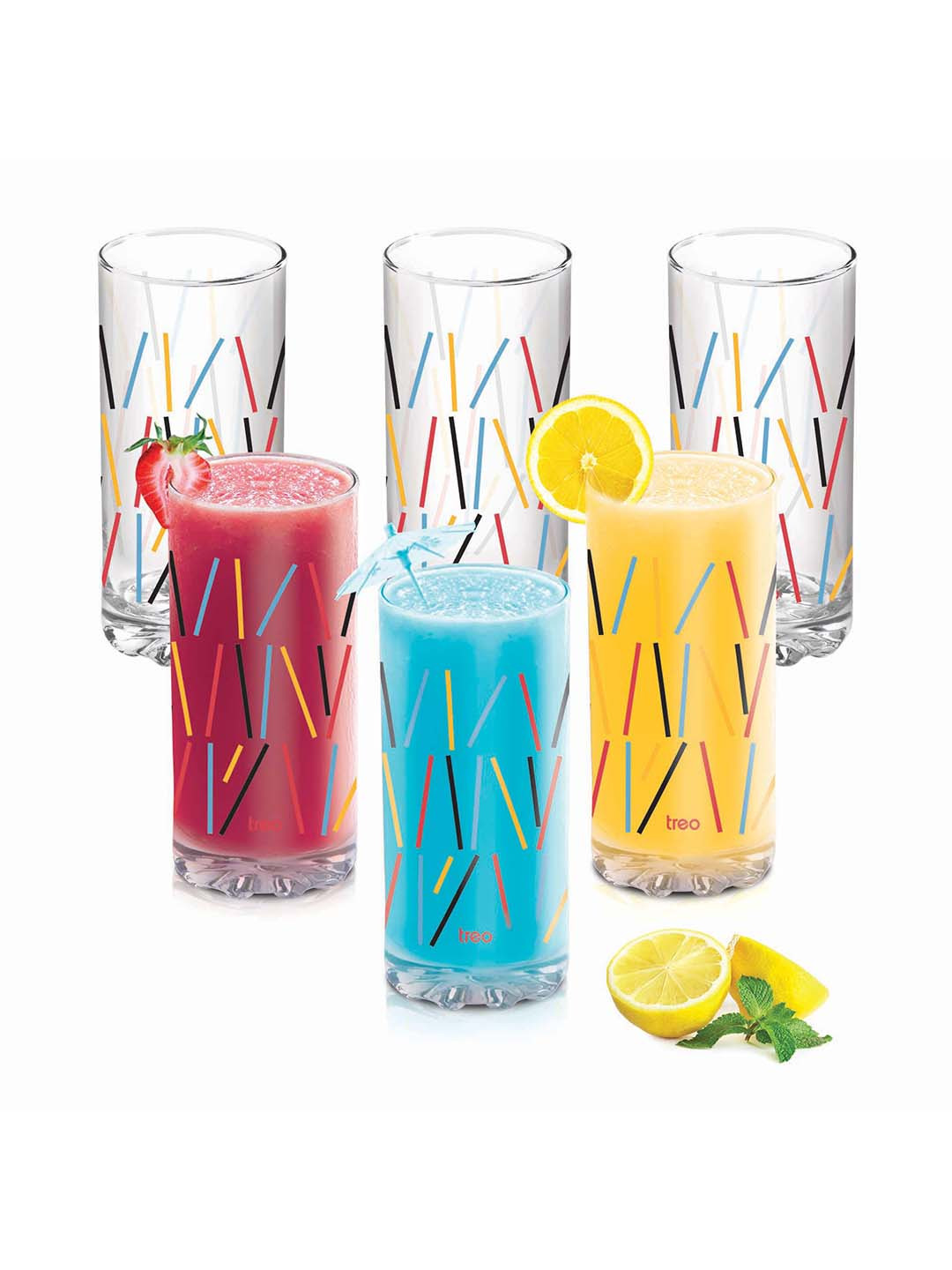 

Treo Set of 6 Multicolored Striped D Ziner Torrent Glass 316 ml, Transparent