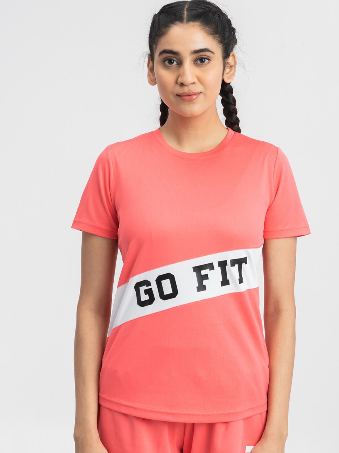 DRYP EVOLUT Typography Printed Round Neck Rapid-Dry Casual T-shirt, Peach