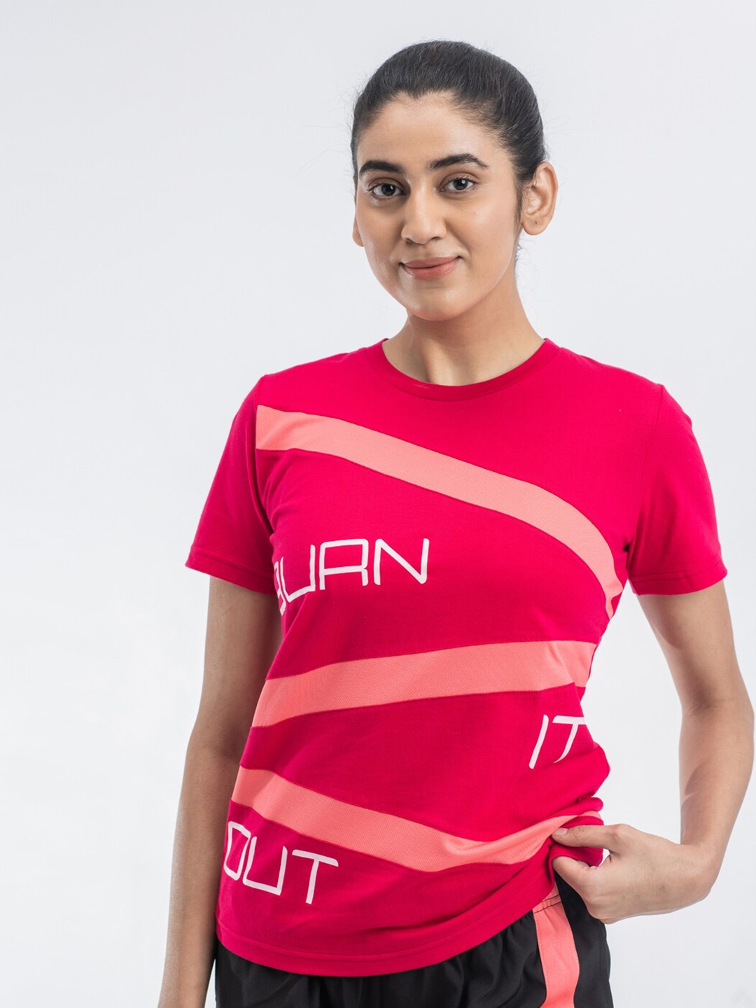 

DRYP EVOLUT Typography Printed Round Neck Pure Cotton Sports T-shirt, Pink