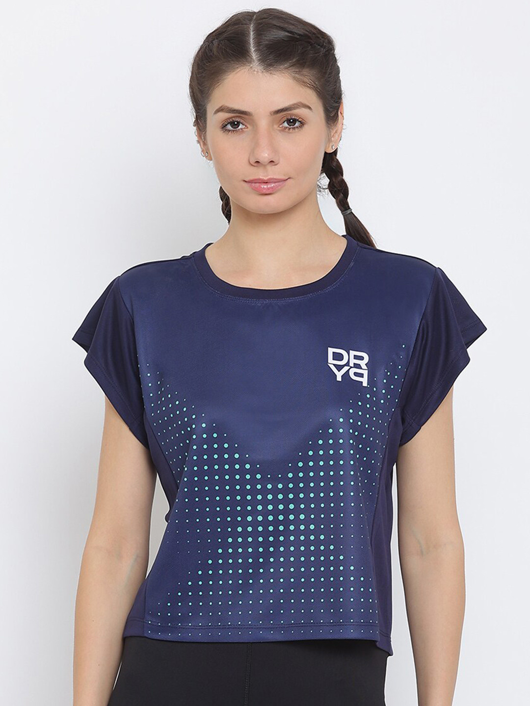 

DRYP EVOLUT Geometric Printed Cap Sleeves Rapid-Dry Sports T-shirt, Navy blue