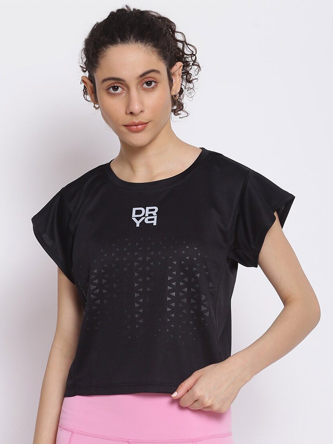 

DRYP EVOLUT Geometric Printed Round Neck Rapid-Dry Sports T-shirt, Black