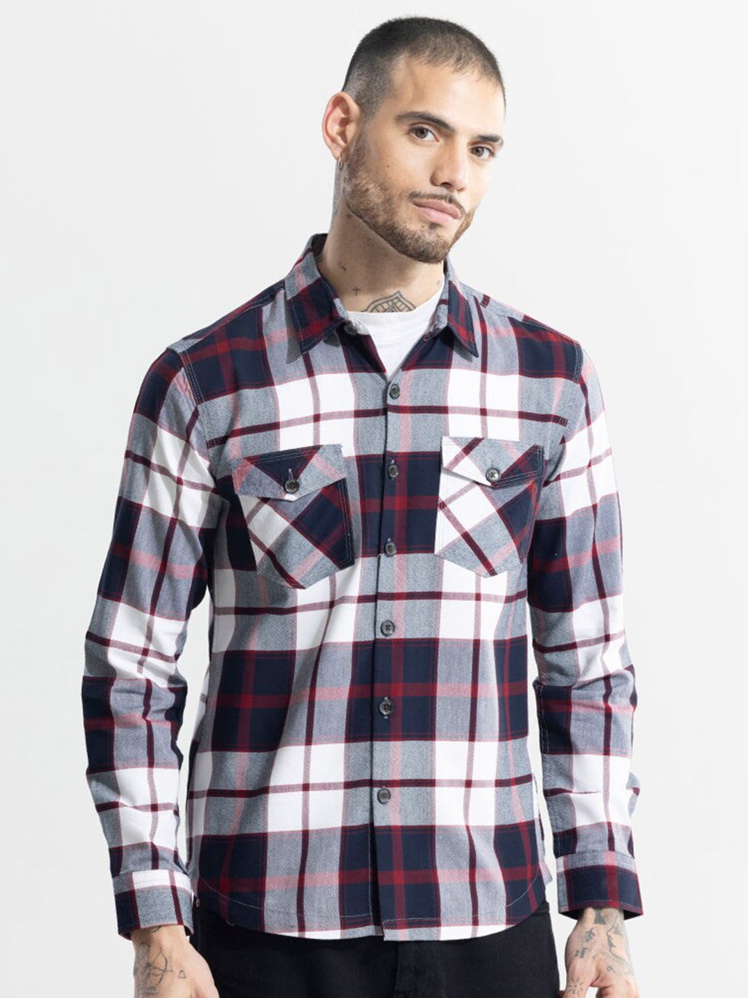 

Snitch Maroon Classic Slim Fit Tartan Checked Cotton Casual Shirt