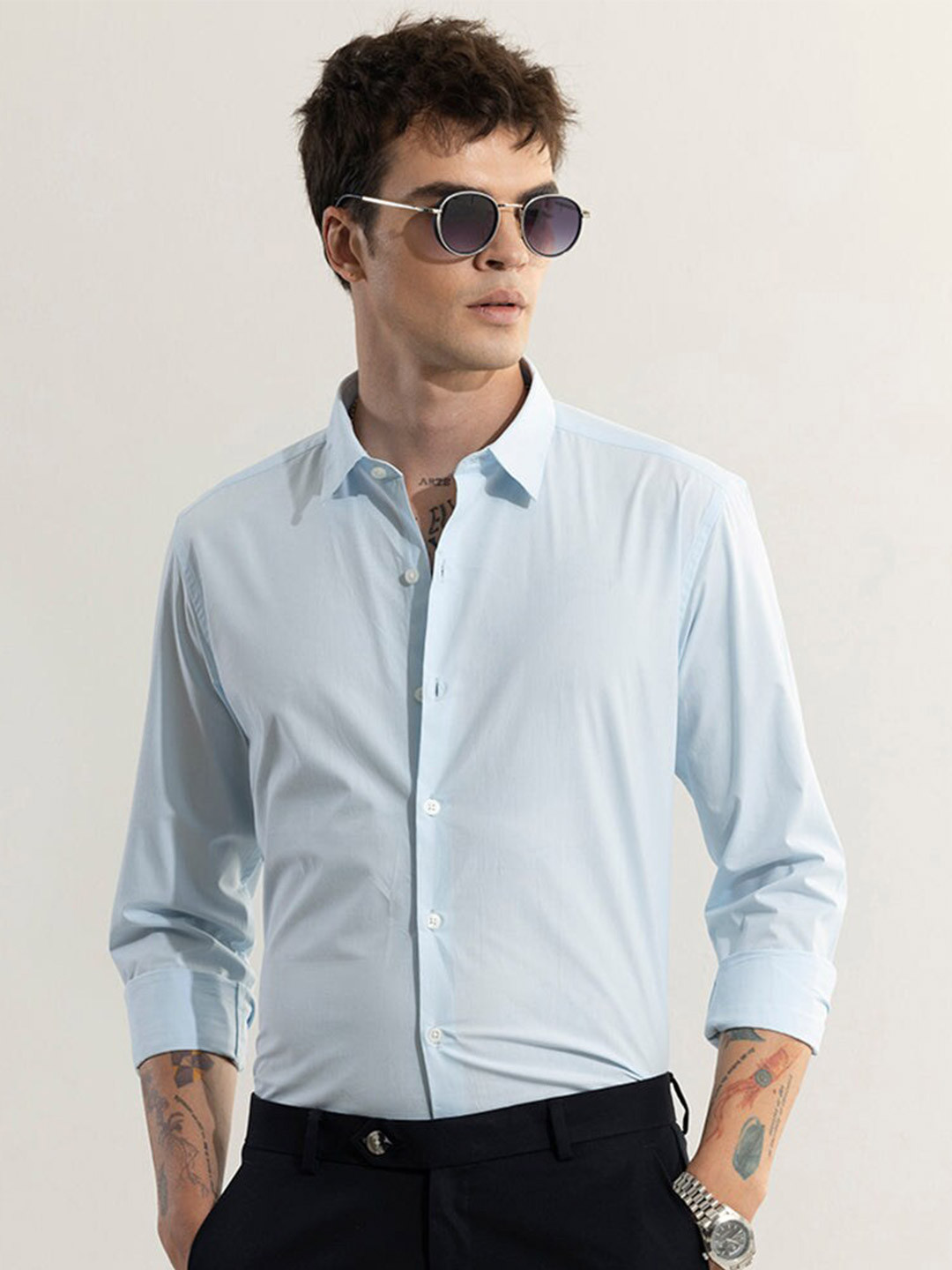 

Snitch Blue Classic Slim Fit Cotton Casual Shirt
