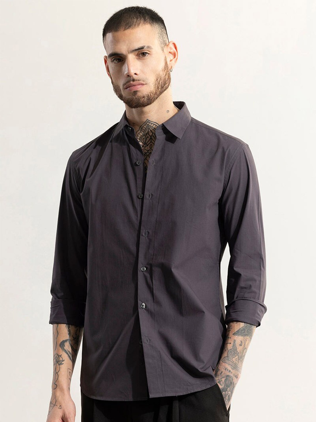 

Snitch Grey Classic Slim Fit Cotton Casual Shirt