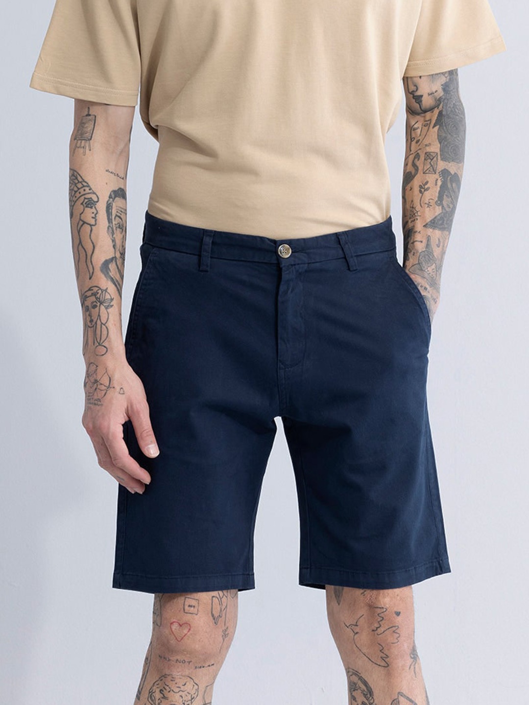 

Snitch Men Navy Blue Slim Fit Mid-Rise Cotton Regular Shorts