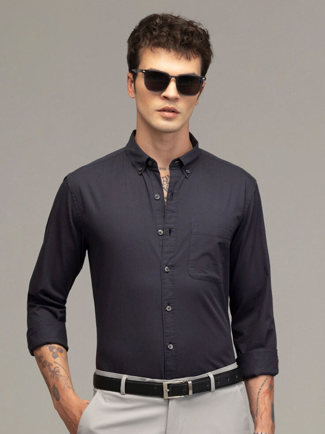 

Snitch Grey Classic Slim Fit Cotton Casual Shirt