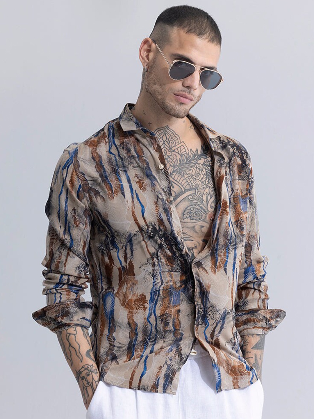 

Snitch Brown Classic Tailored Fit Abstract Printed Casual Shirt