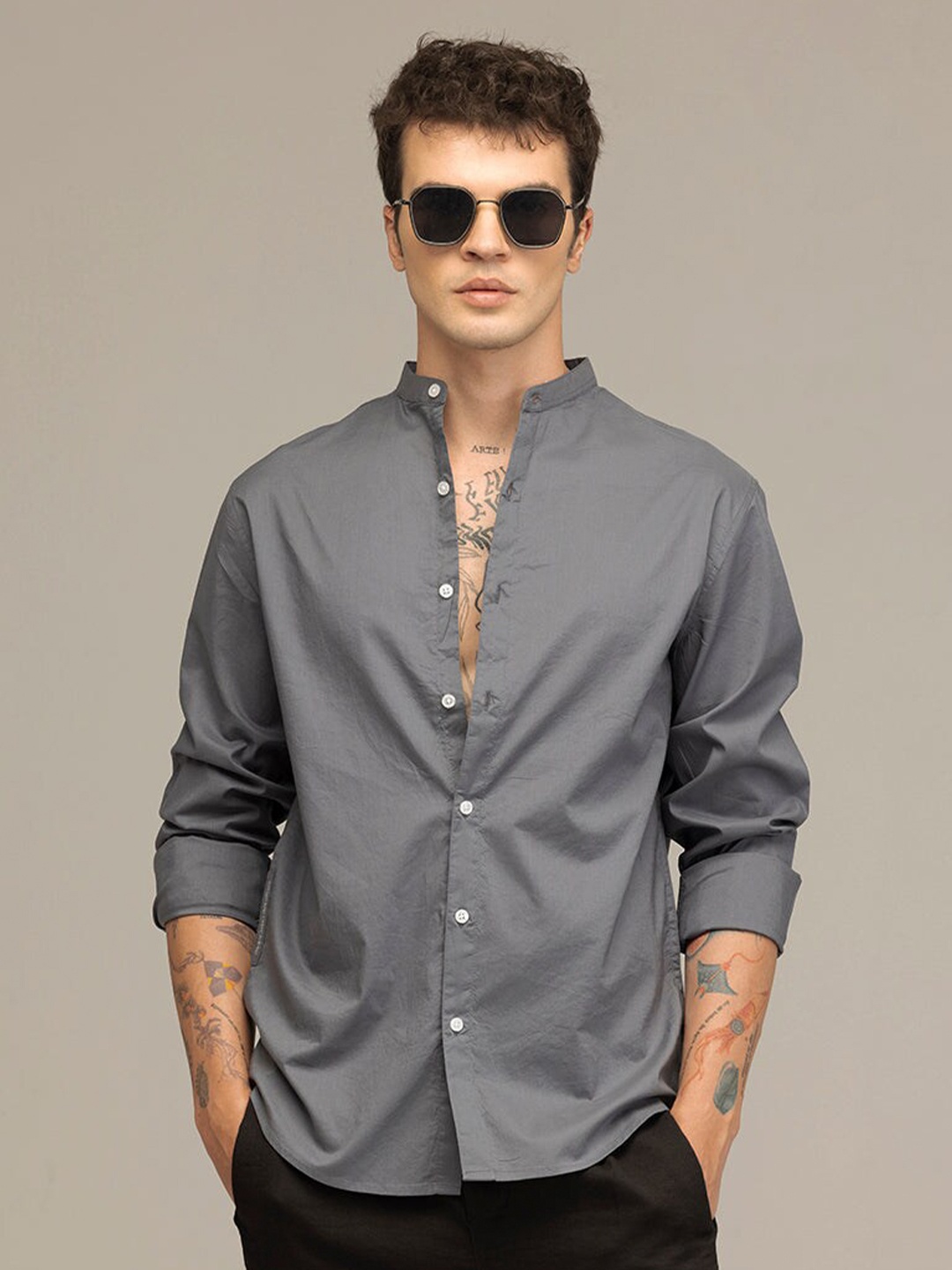 

Snitch Grey Classic Slim Fit Cotton Casual Shirt