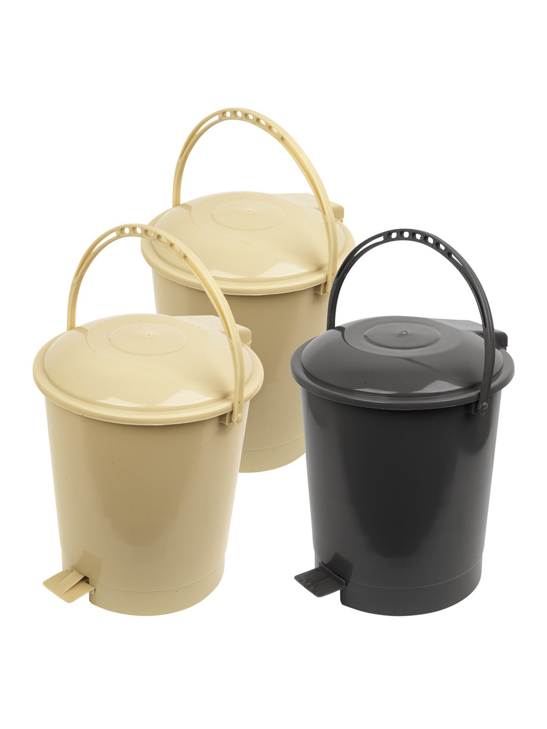 

Kuber Industries Beige & Grey 3 Pcs Swinging Lid Wet & Dry Dustbin 10 L