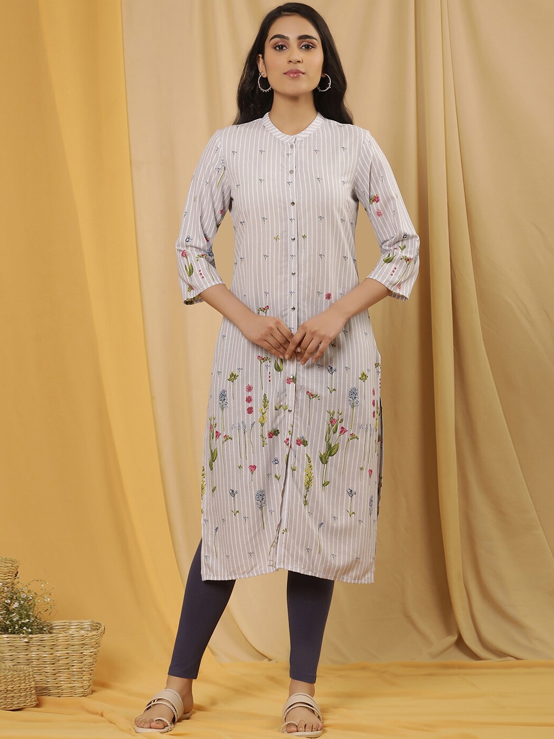 

W Floral Printed Regular Kurta, Blue