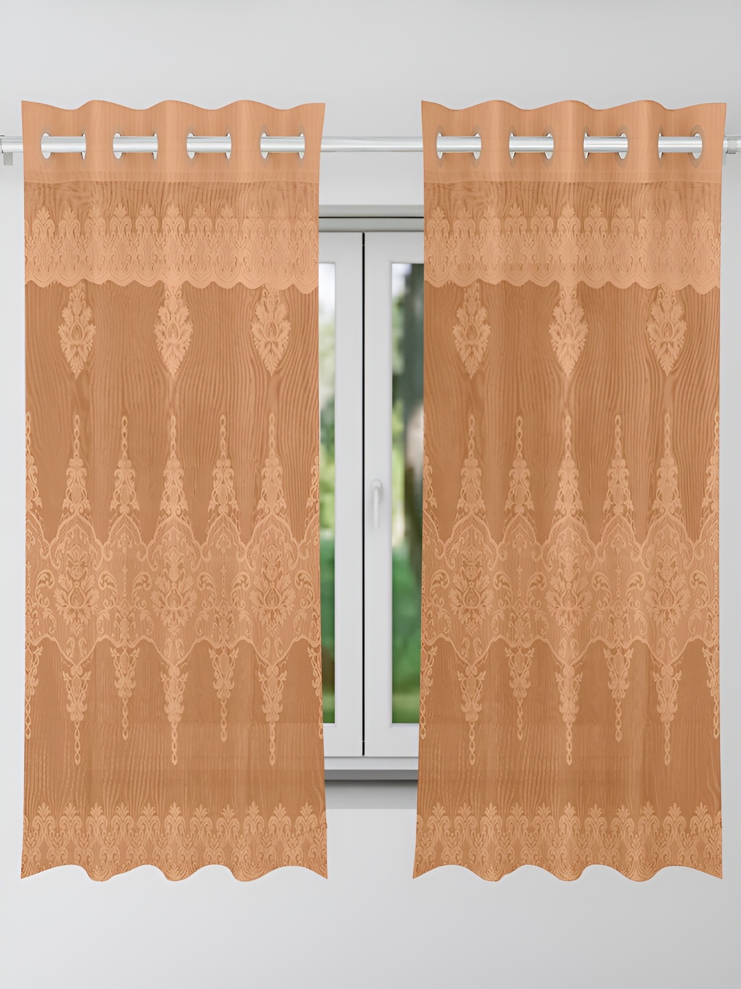 

Kuber Industries Gold Toned 2 Pieces Ethnic Motifs Room Darkening Window Curtain