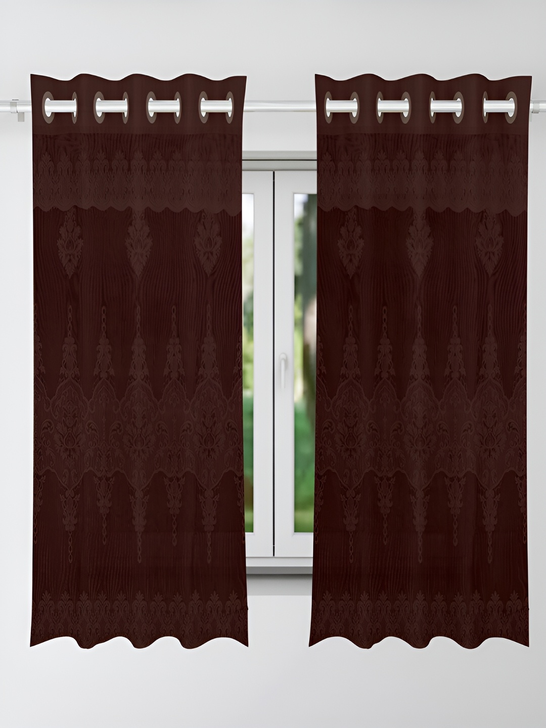 

Kuber Industries Brown 2 Pieces Ethnic Motifs Room Darkening Window Curtain