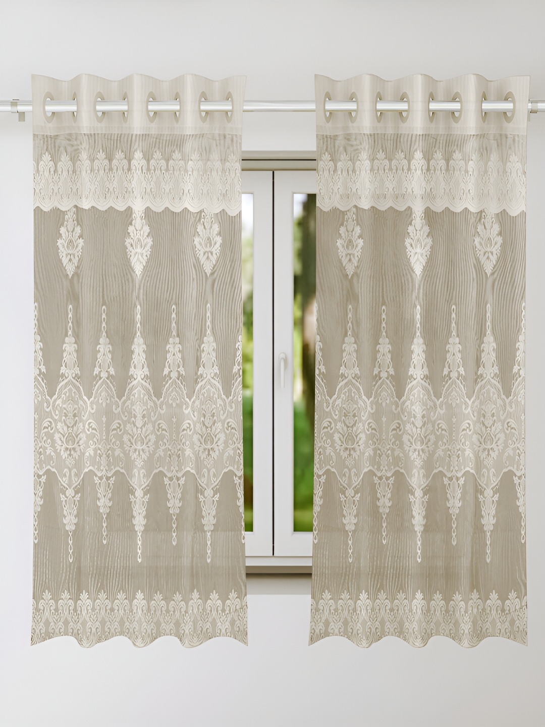 

Kuber Industries Cream & White 2 Pieces Room Darkening Window Curtain