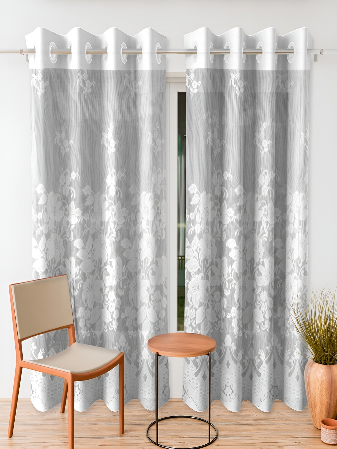 

Kuber Industries White 2 Pieces Floral Room Darkening Door Curtain