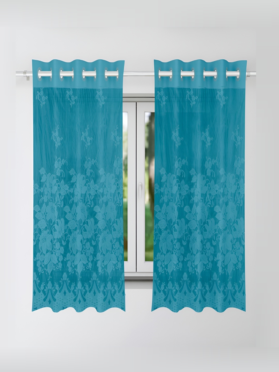 

Kuber Industries Green 2 Pieces Floral Room Darkening Cotton Window Curtains