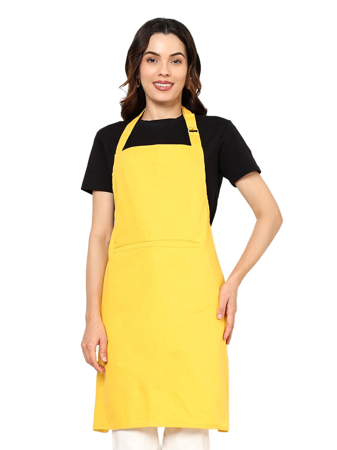 

SKANDA FAB Yellow Pure Cotton Adjustable Straps Apron
