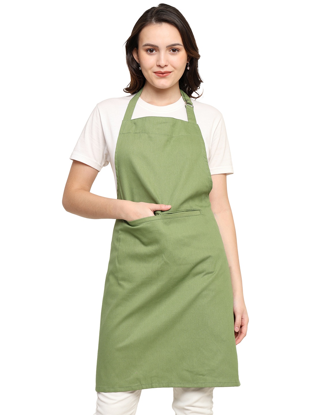 

SKANDA FAB Green Pure Cotton Adjustable Straps Apron