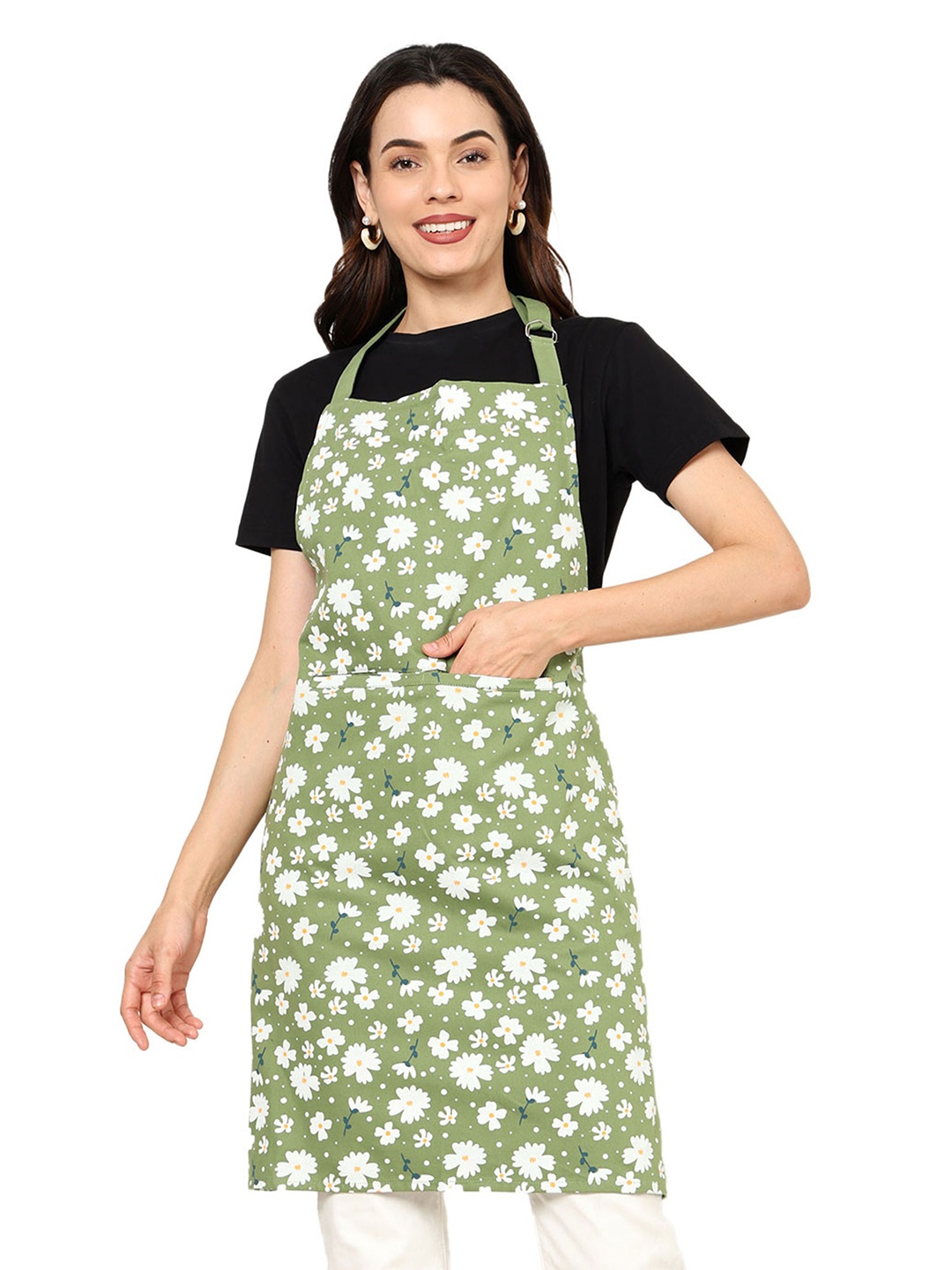 

SKANDA FAB Green & White Printed Pure Cotton Apron