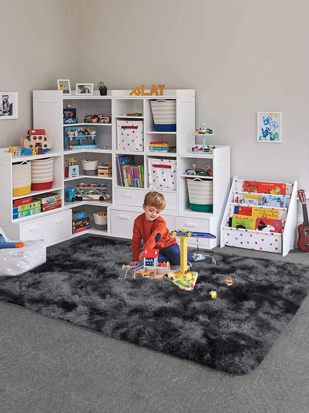 

F & B RUGS Beige Anti Skid Shaggy Carpet