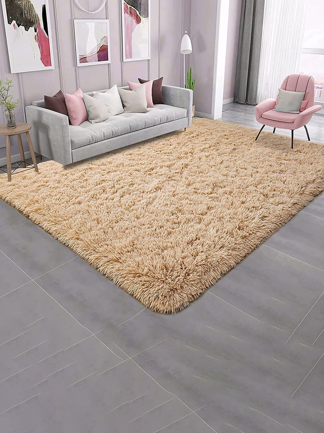 

F & B RUGS Beige Traditional Anti Skid Shaggy Carpet