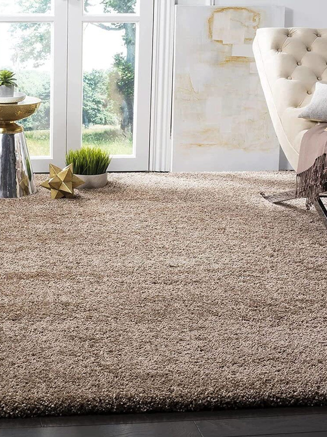 

F & B RUGS Brown Anti Skid Shaggy Carpet