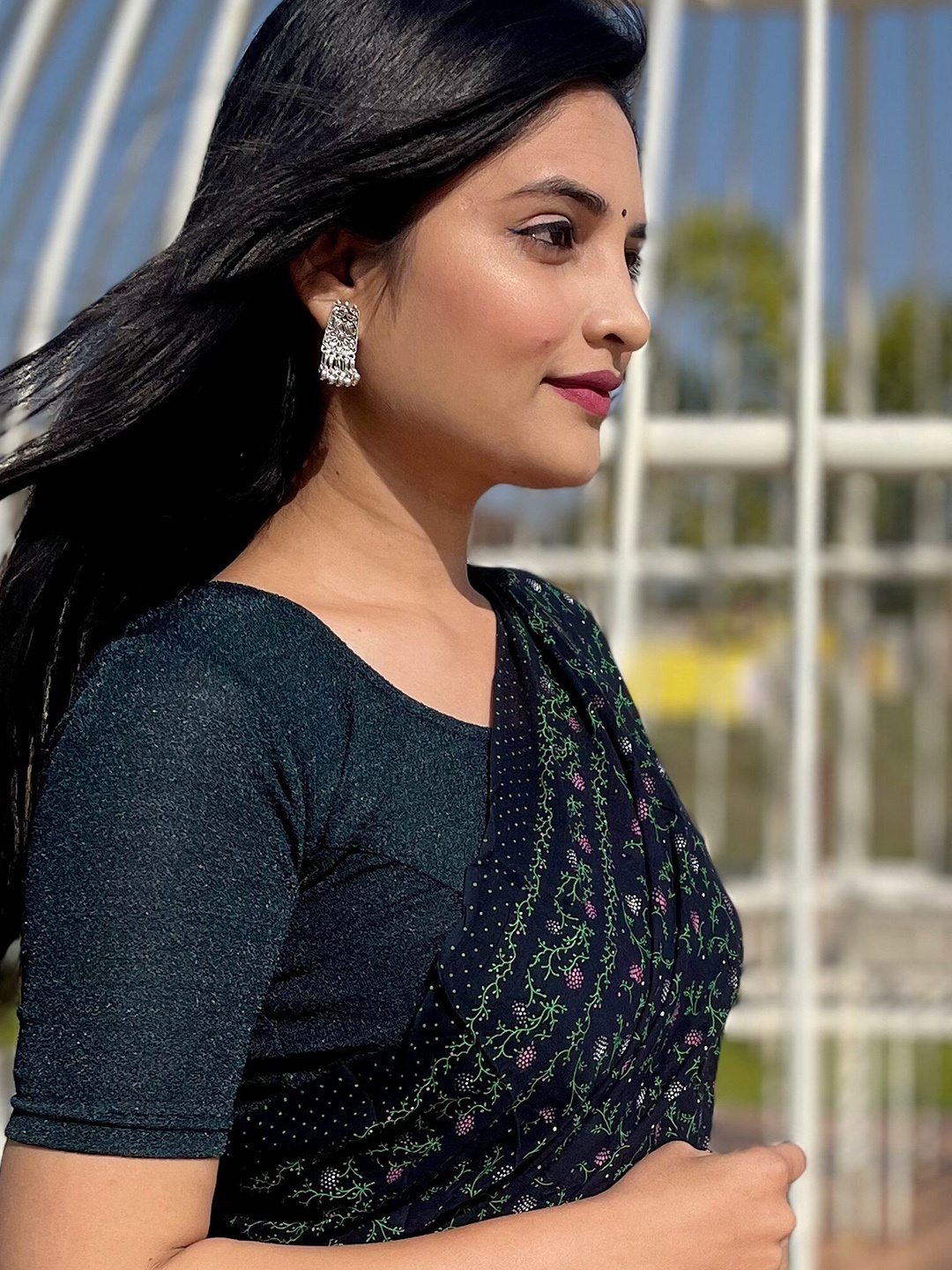 

Bindigasm's Advi Woven Design Stretchable Jacquard Saree Blouse, Green