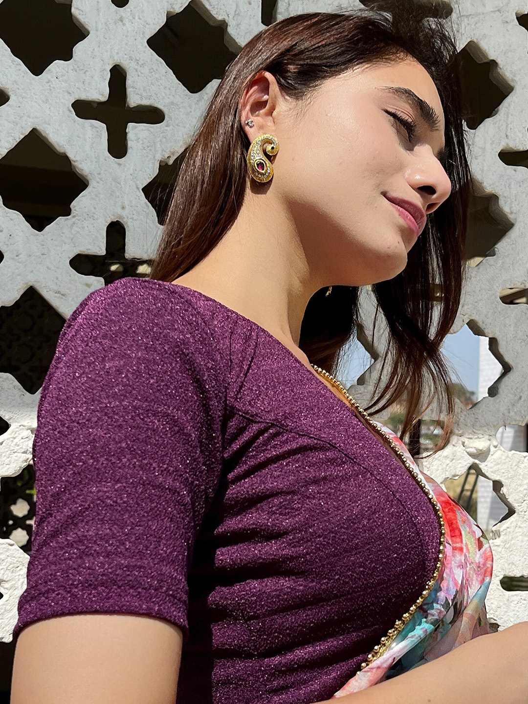 

Bindigasm's Advi Woven Design Stretchable Jacquard Saree Blouse, Purple