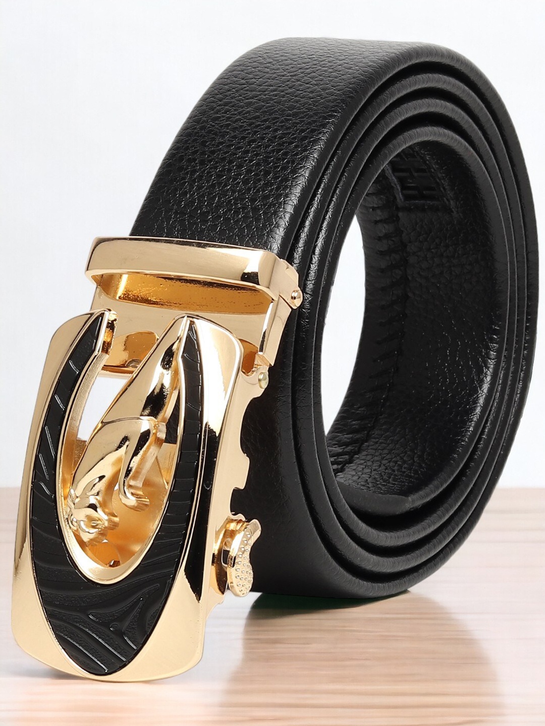 

Mast & Harbour Men Textured Casual Belt, Black