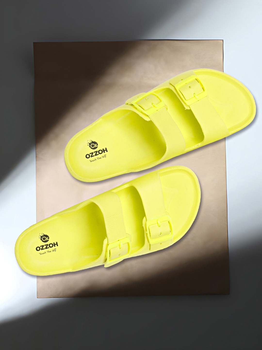 

OZZOH Men Open Toe Sliders, Yellow