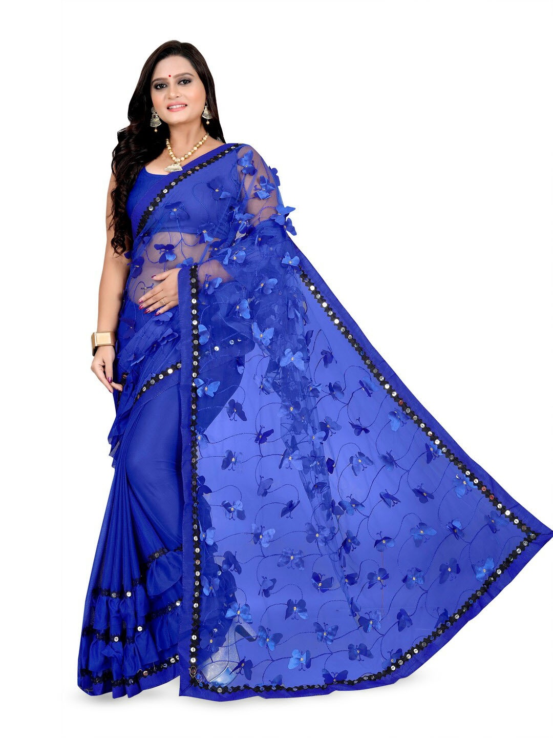 

vanraj creation Embellished Sequinned Net Half & Half Saree, Blue