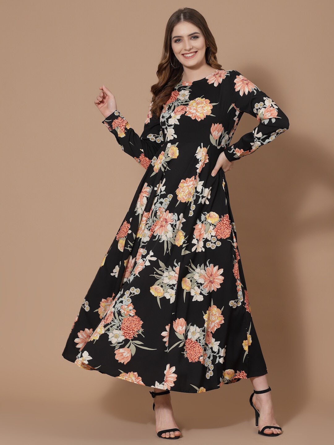 

HOUSE OF KKARMA Floral Printed Maxi Dress, Black