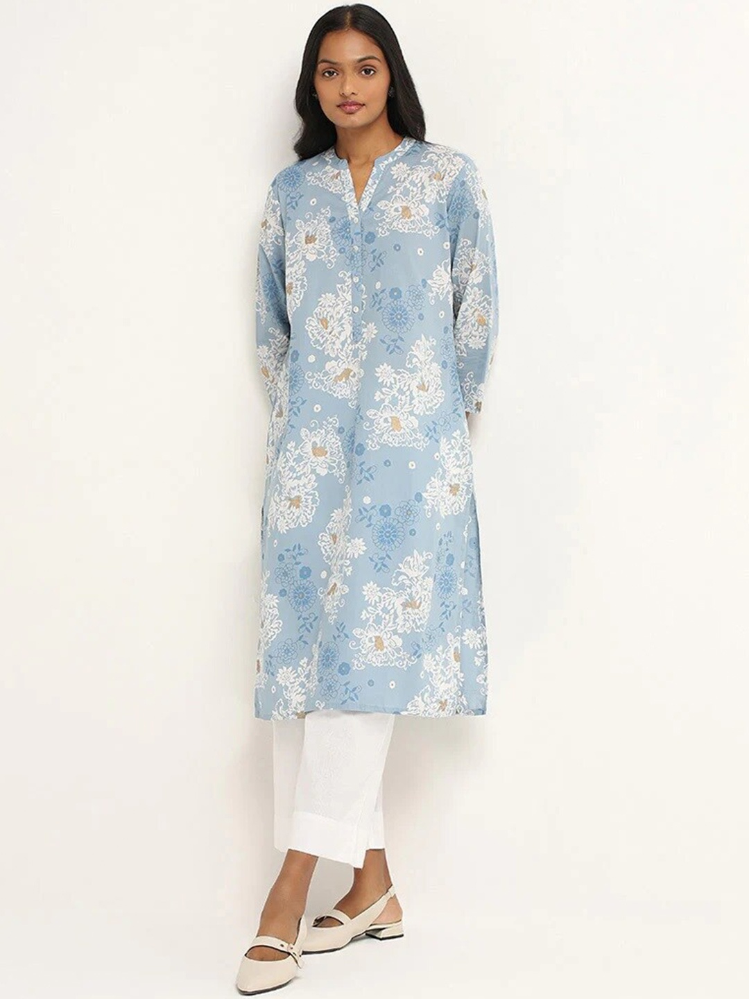 

TOOCHKI Floral Printed Straight Kurta, Blue