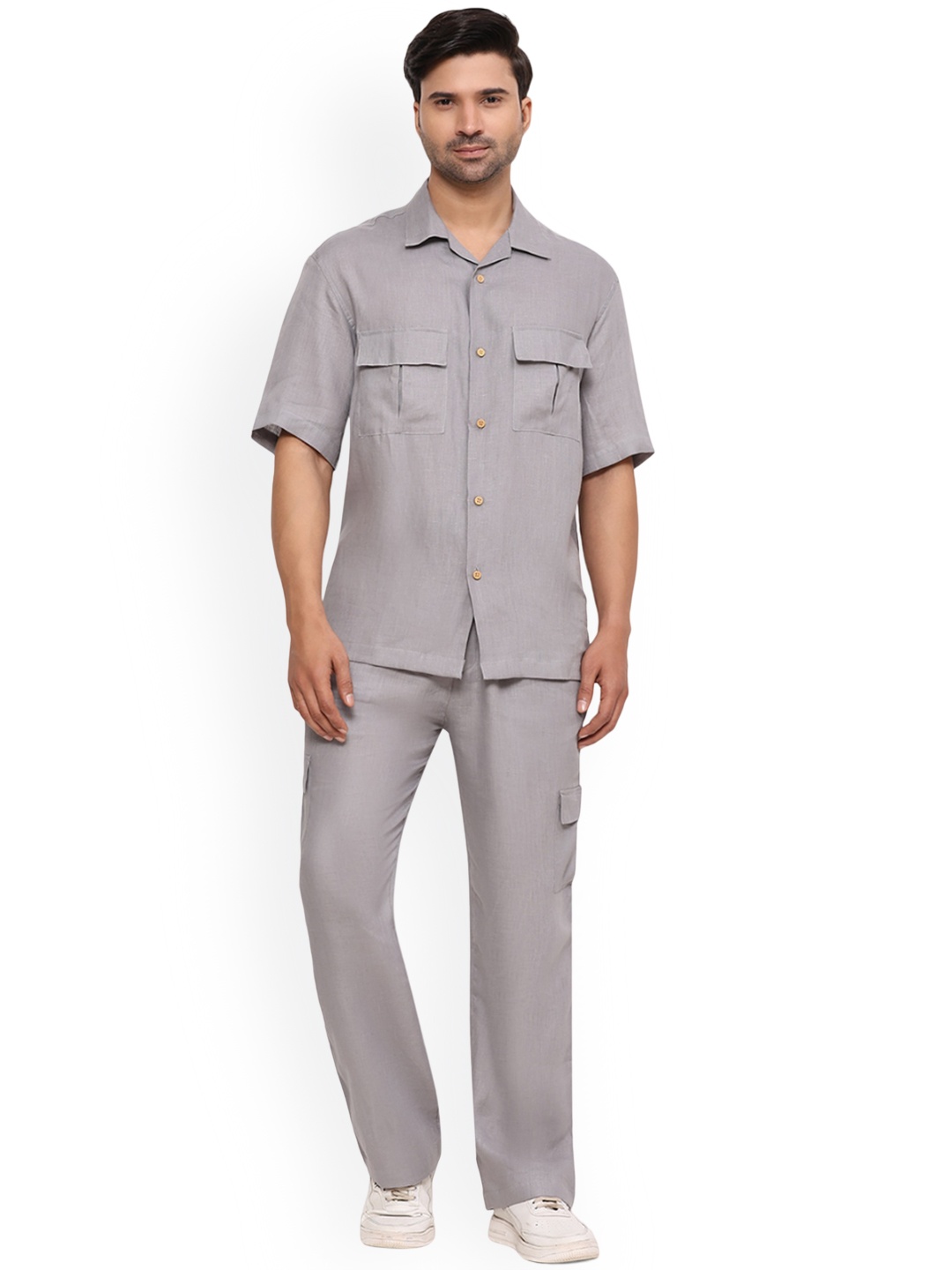 

BAESD Shirt Collar Pure Linen Shirt With Trouser, Grey