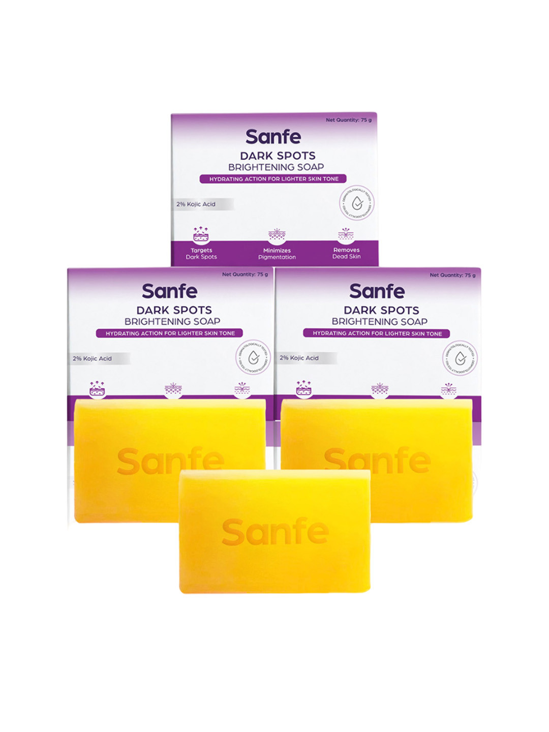 

Sanfe Set of 3 Dark Spots Brightening Soap with Kojic Acid - 75 g each, White