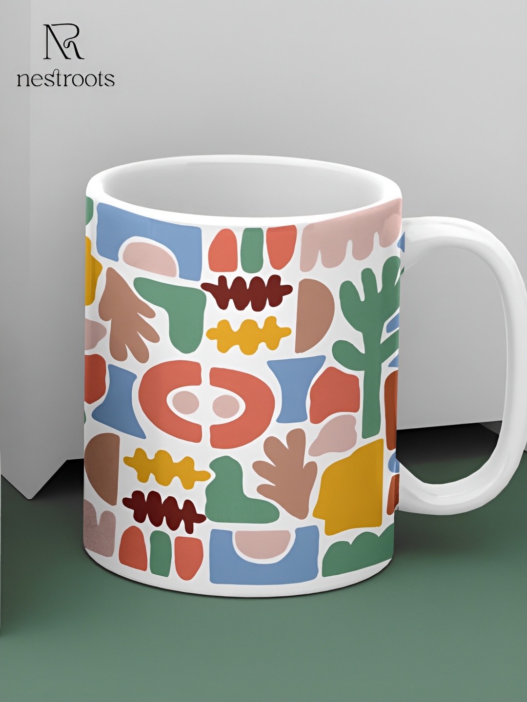 

nestroots White & Orange Printed Stoneware Glossy Mugs 350 ml