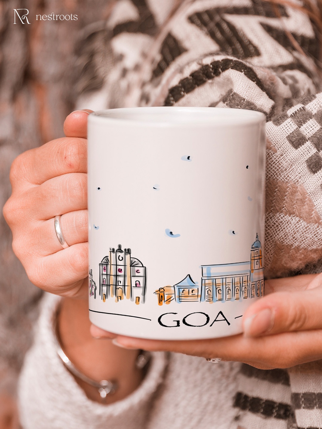 

nestroots White & Pink Printed Stoneware Glossy Mugs 350 ml
