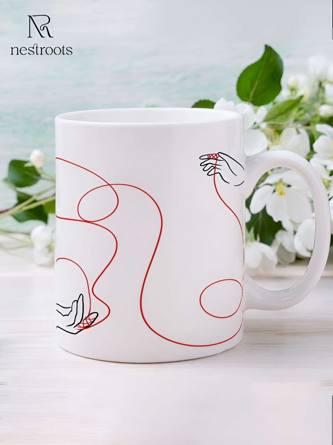 

nestroots White & Red Printed Stoneware Glossy Mugs 350 ml