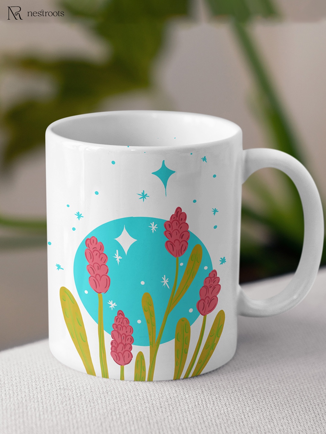 

nestroots Pink & White Floral Printed Stoneware Glossy Mug 350 ml