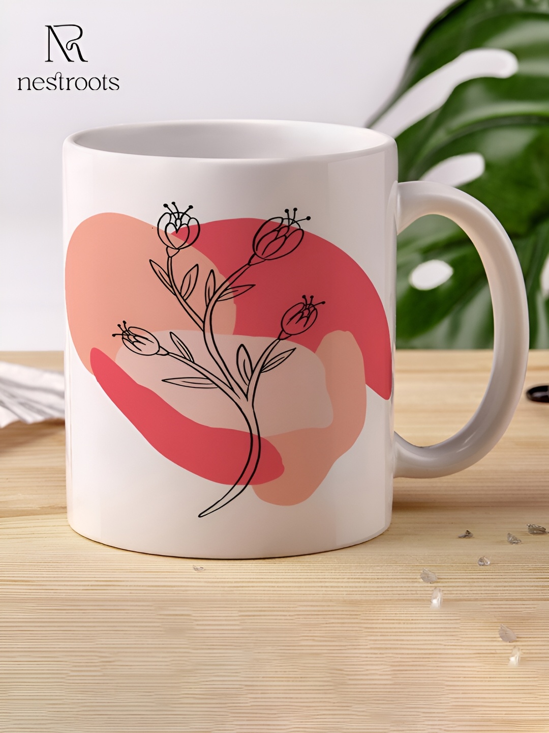 

nestroots White & Pink Printed Stoneware Glossy Mug 350 ml