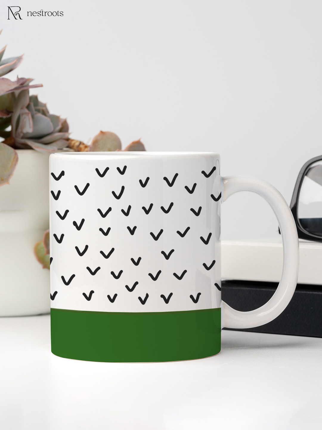 

nestroots White & Black Printed Stoneware Glossy Mug 350 ml