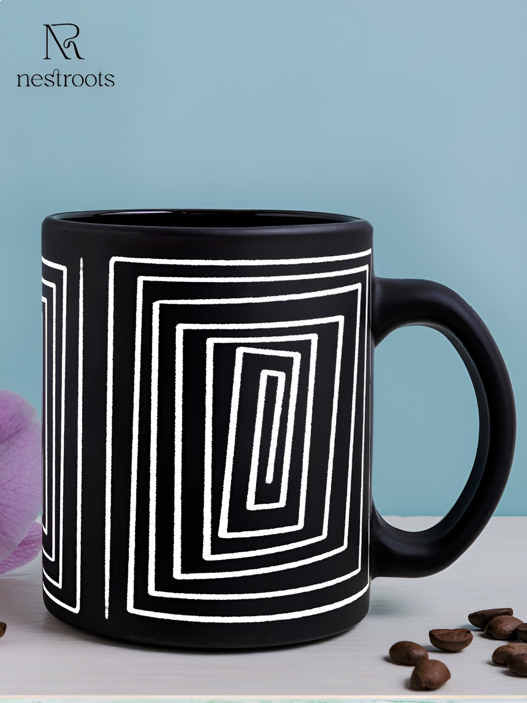 

nestroots Black & White Printed Stoneware Glossy Mug 350 ml